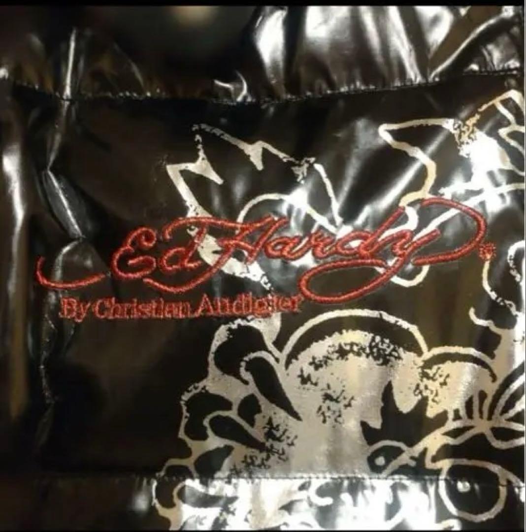 エド・ハーディーダウンジャケットSサイズ光沢黒