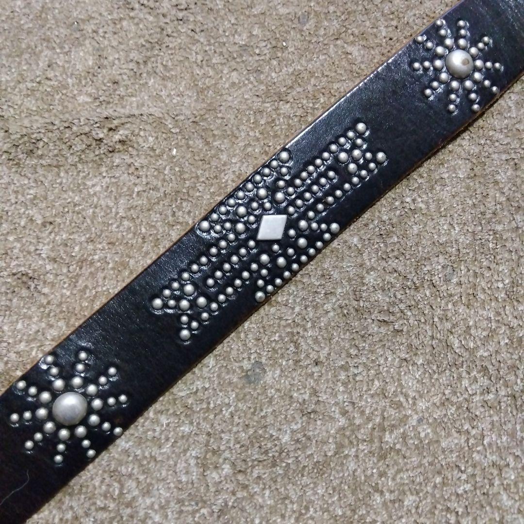 34inch HTC 茶芯 ネイティブ レザースタッズベルト ブラック