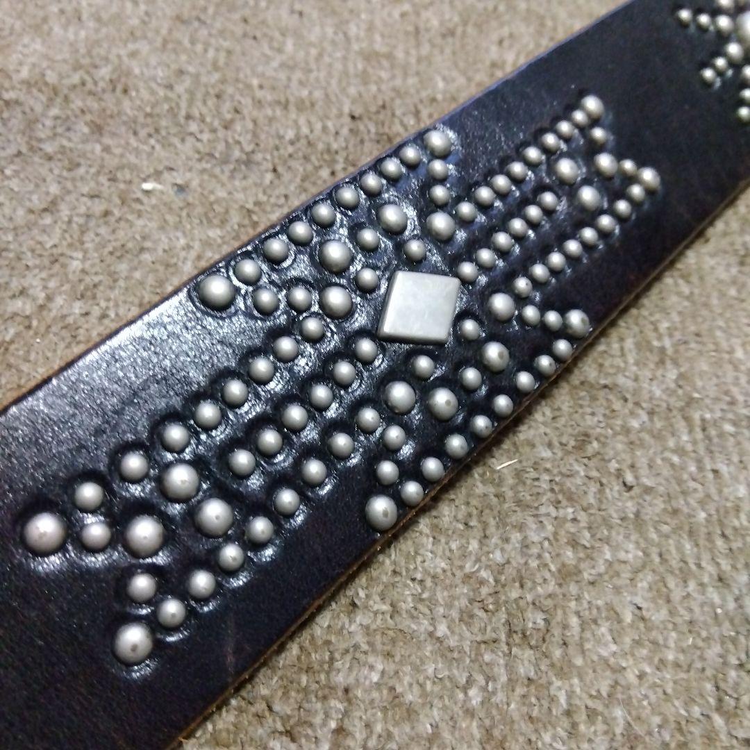 34inch HTC 茶芯 ネイティブ レザースタッズベルト ブラック