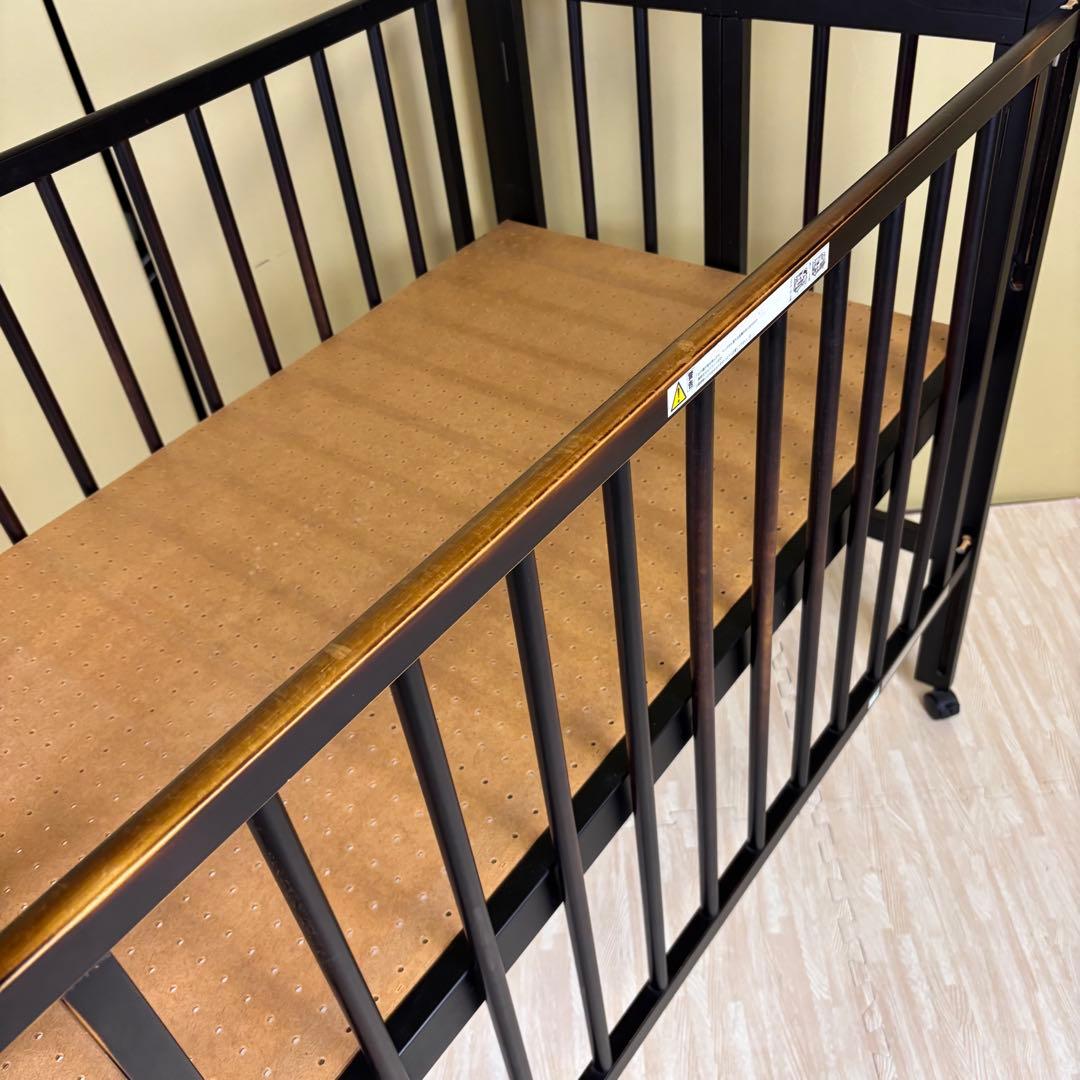 ☆除菌清掃済☆　スリーピー　折りたたみベビーベッド　ハイタイプ　ダークブラウン