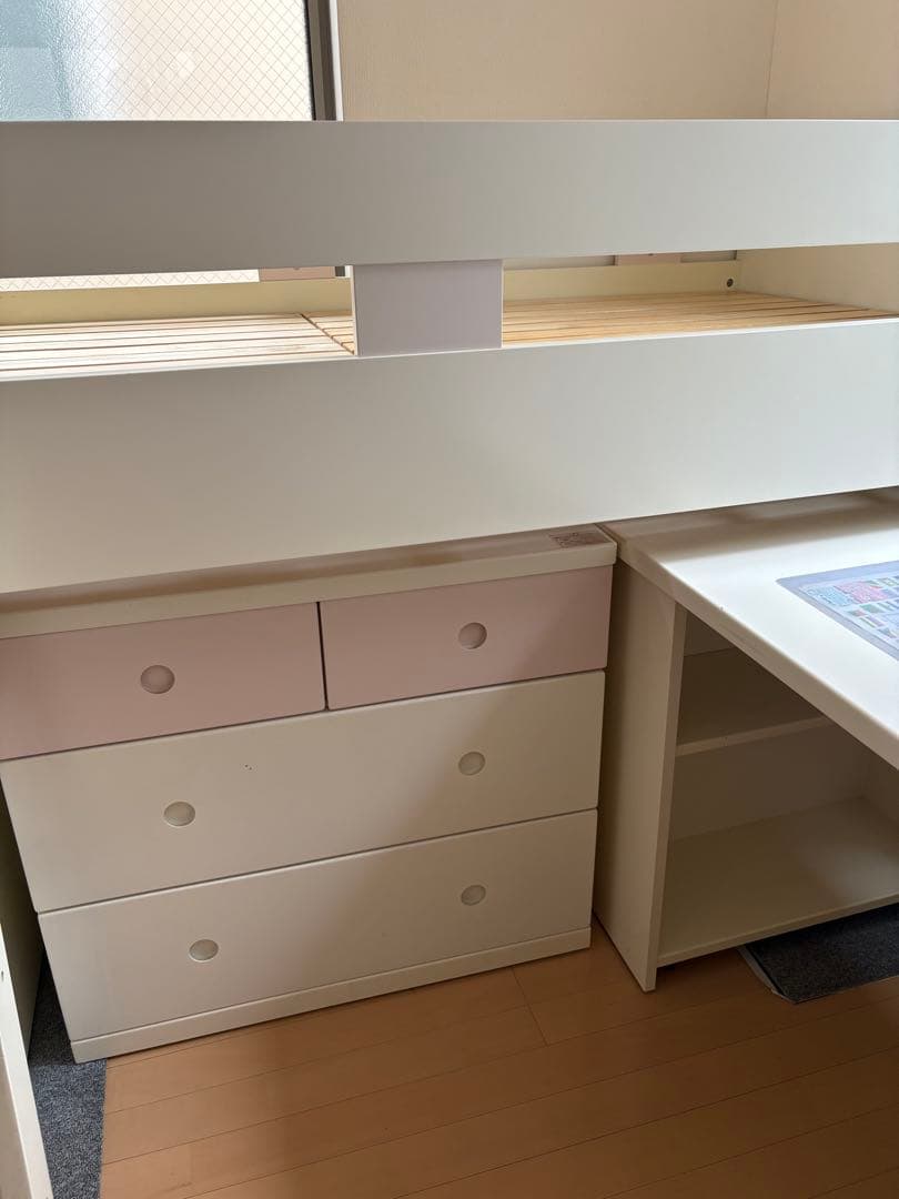 ホワイトロフトベッド デスク付き シングルサイズ