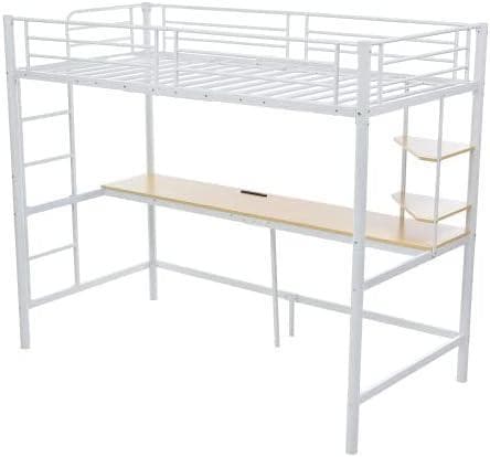 システムベット 宮棚 ロフトベッド シングル コンセント付き デスク付 ホワイト