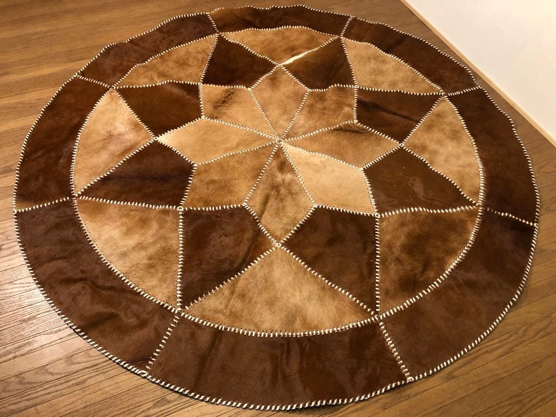 カウラグ パッチワーク 大判 ラグ カウハイドレザー 本革 ミッドセンチュリー