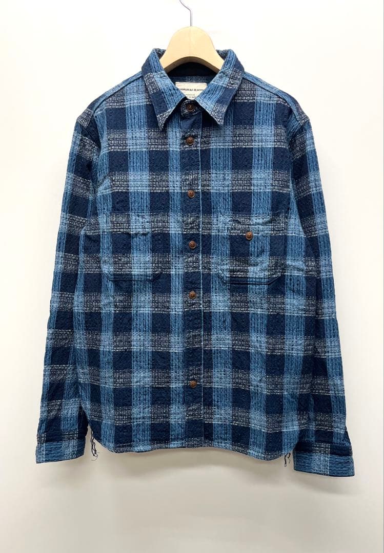 SAMURAI JEANS サムライジーンズ 枷染 藍絣 長袖 チェックシャツ