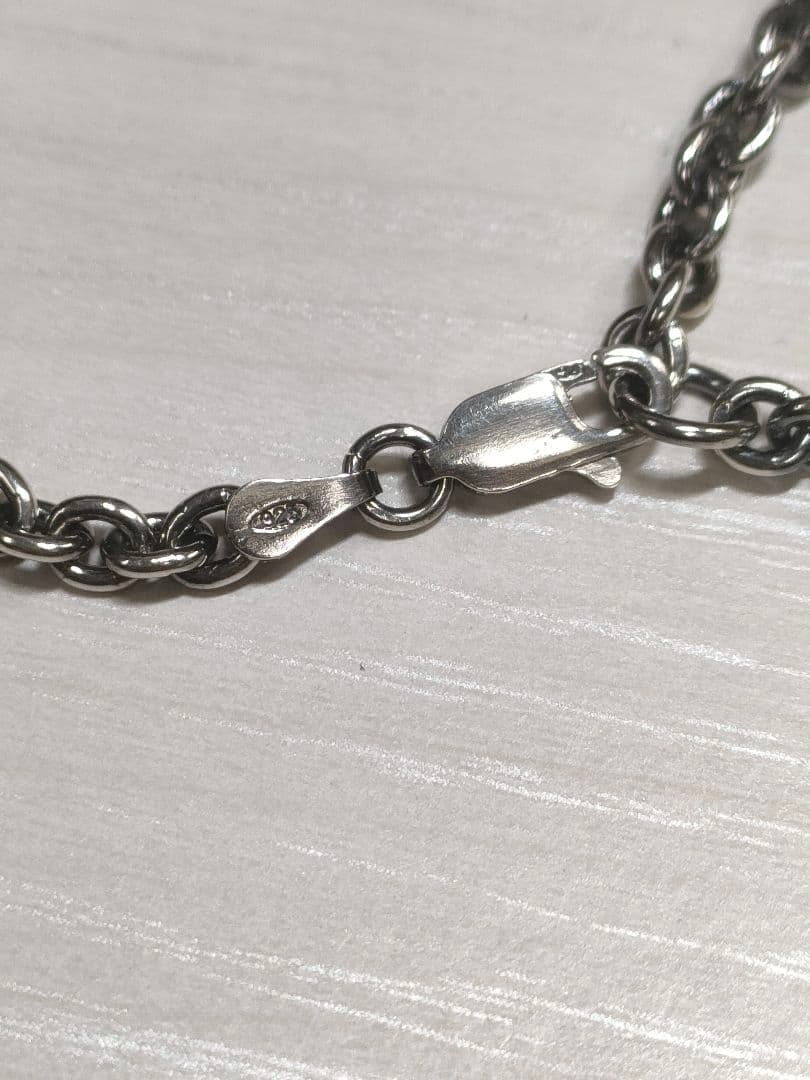 シルバー925製あずきチェーンネックレス56㌢幅3.7㍉17㌘刻印有イタリア製