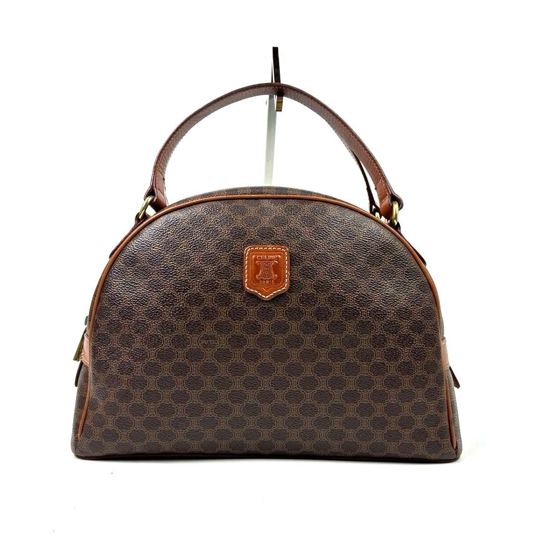 【美品】セリーヌ　ハンドバッグ　トリオンフ　マカダム柄　PVC　革　ブラウン