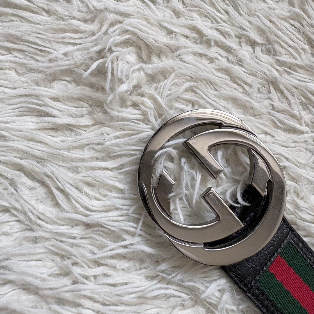 良品　GUCCI　グッチ　インターロッキングベルト　シェリーライン　114984