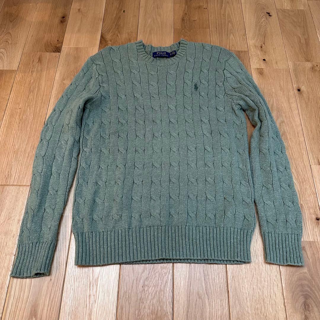 ラルフローレン　コットンケーブルセーター　レディースM相当　セージグリーン