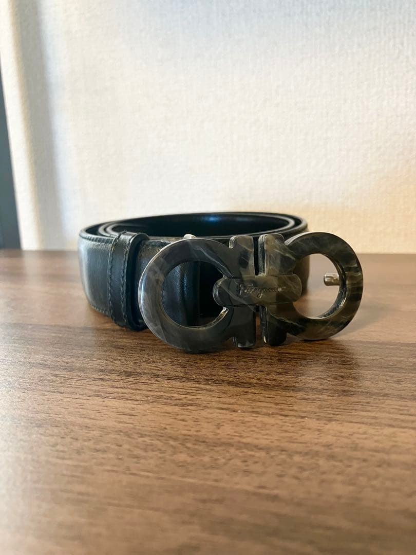 フェラガモ　ブラック ベルト ダブルガンチーニ　レザー