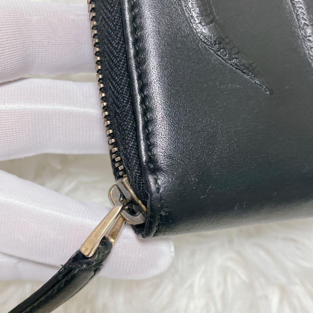 希少ミケーレ期 グッチ 長財布 ラウンドファスナー スネーク レザー ブラック