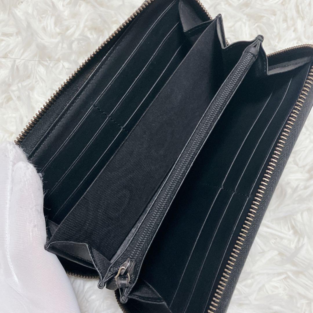 希少ミケーレ期 グッチ 長財布 ラウンドファスナー スネーク レザー ブラック