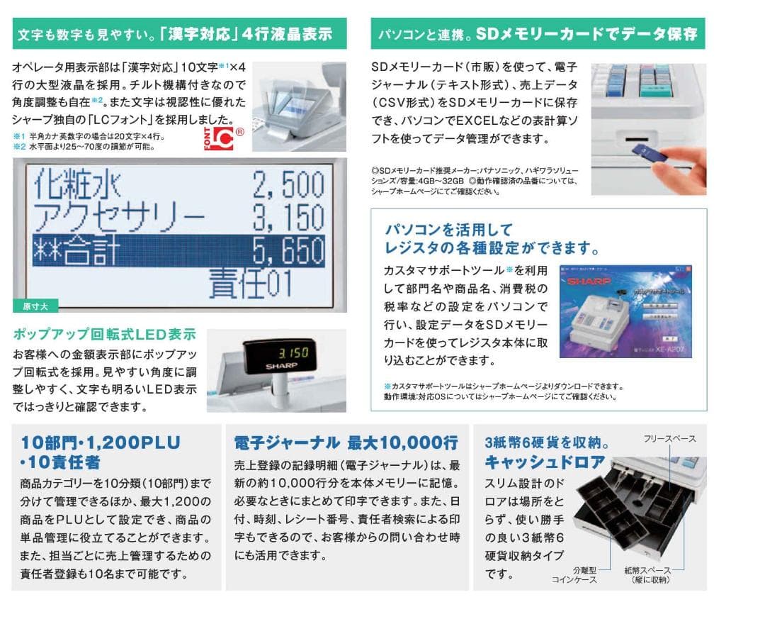 美品 設定無料 SHARP 電子レジスター XE-A207W-W 白 50505