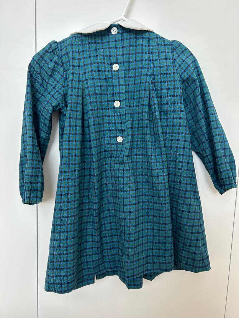 【現行品】ファミリア◇familiar◇グリーンチェックワンピース90cm