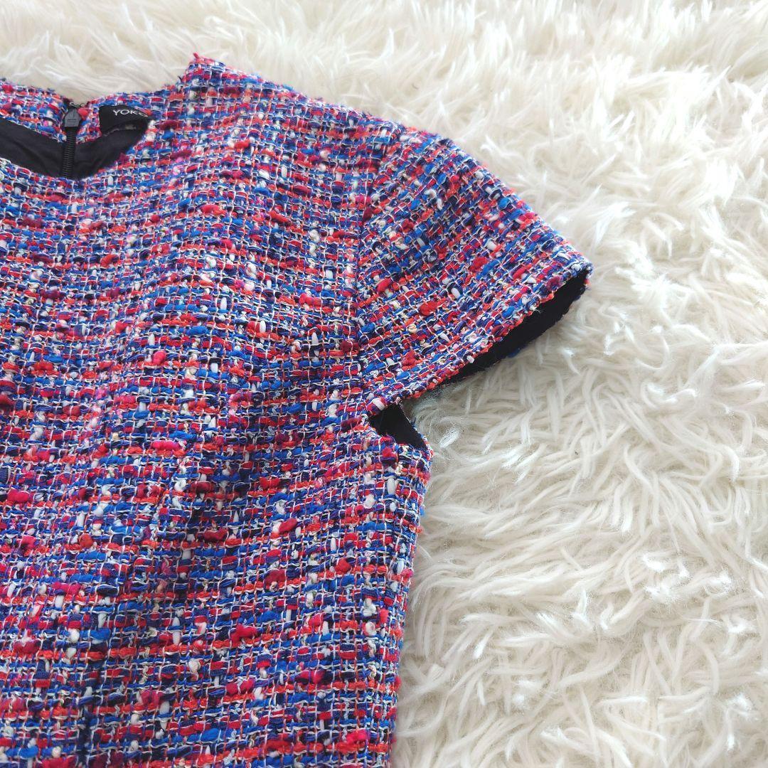 YOKOCHAN ツイード バルーンドレス 36 美シルエット 赤系