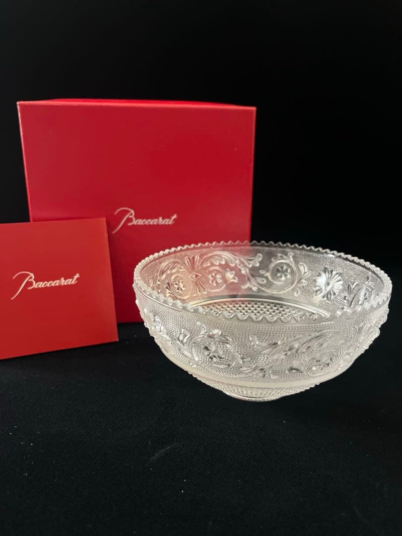 【廃番・希少】 【未使用】バカラ 花模様エッチングボウルシール・箱・冊子付