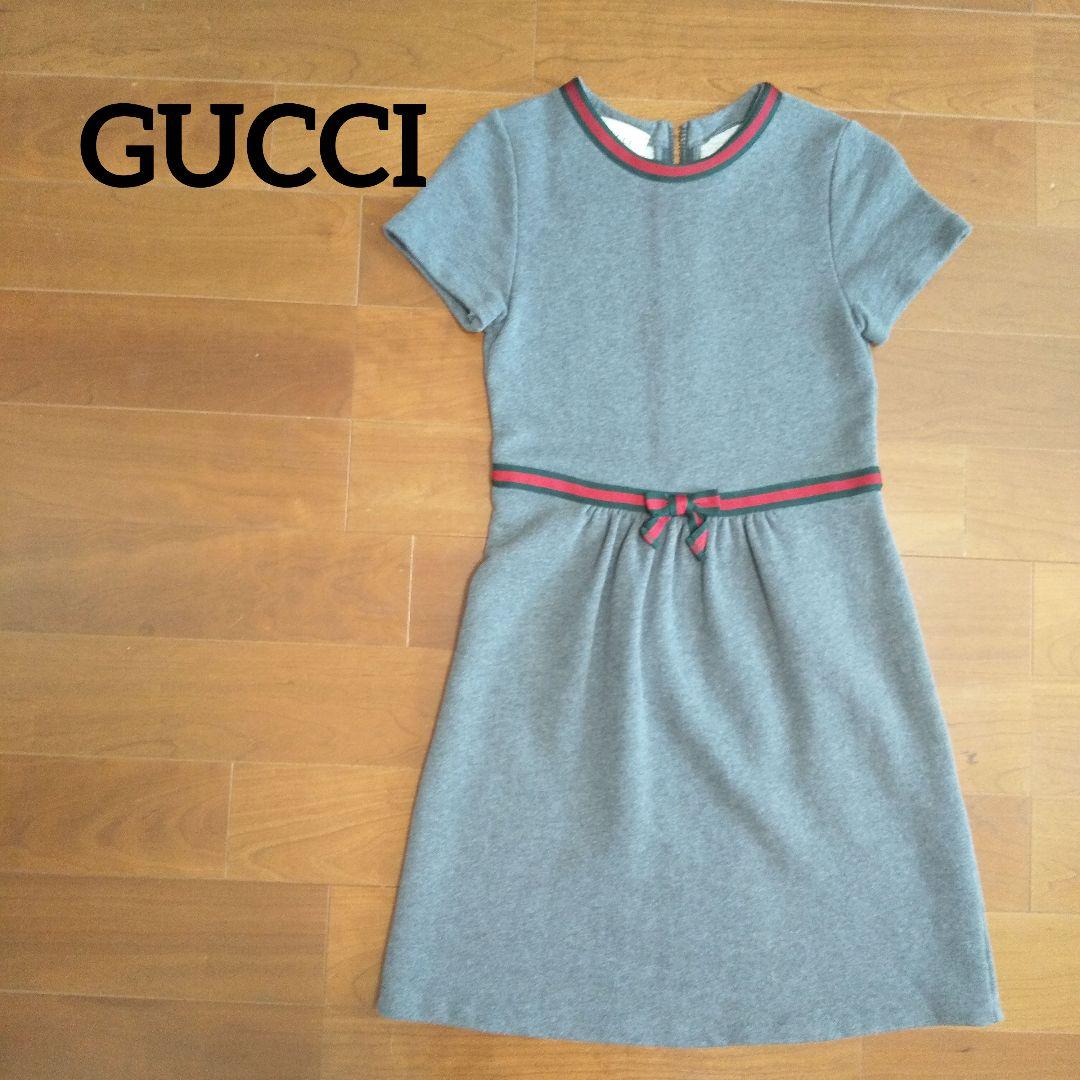 ky232【美品】GUCCI 半袖ワンピース シェリー グレー 12サイズ