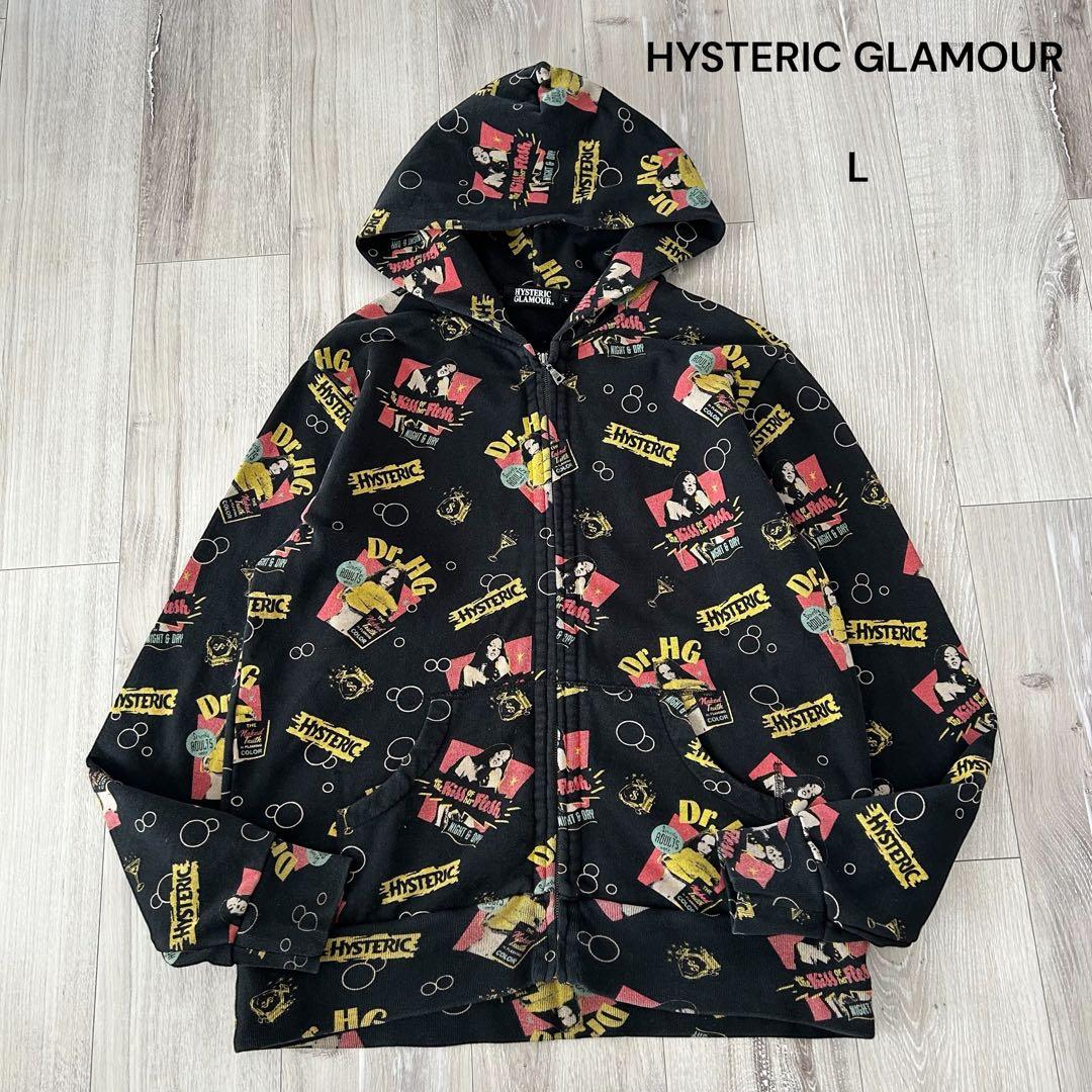 ヒステリックグラマー ジップアップパーカー 黒 L ヒスガール 総柄 Dr.HG