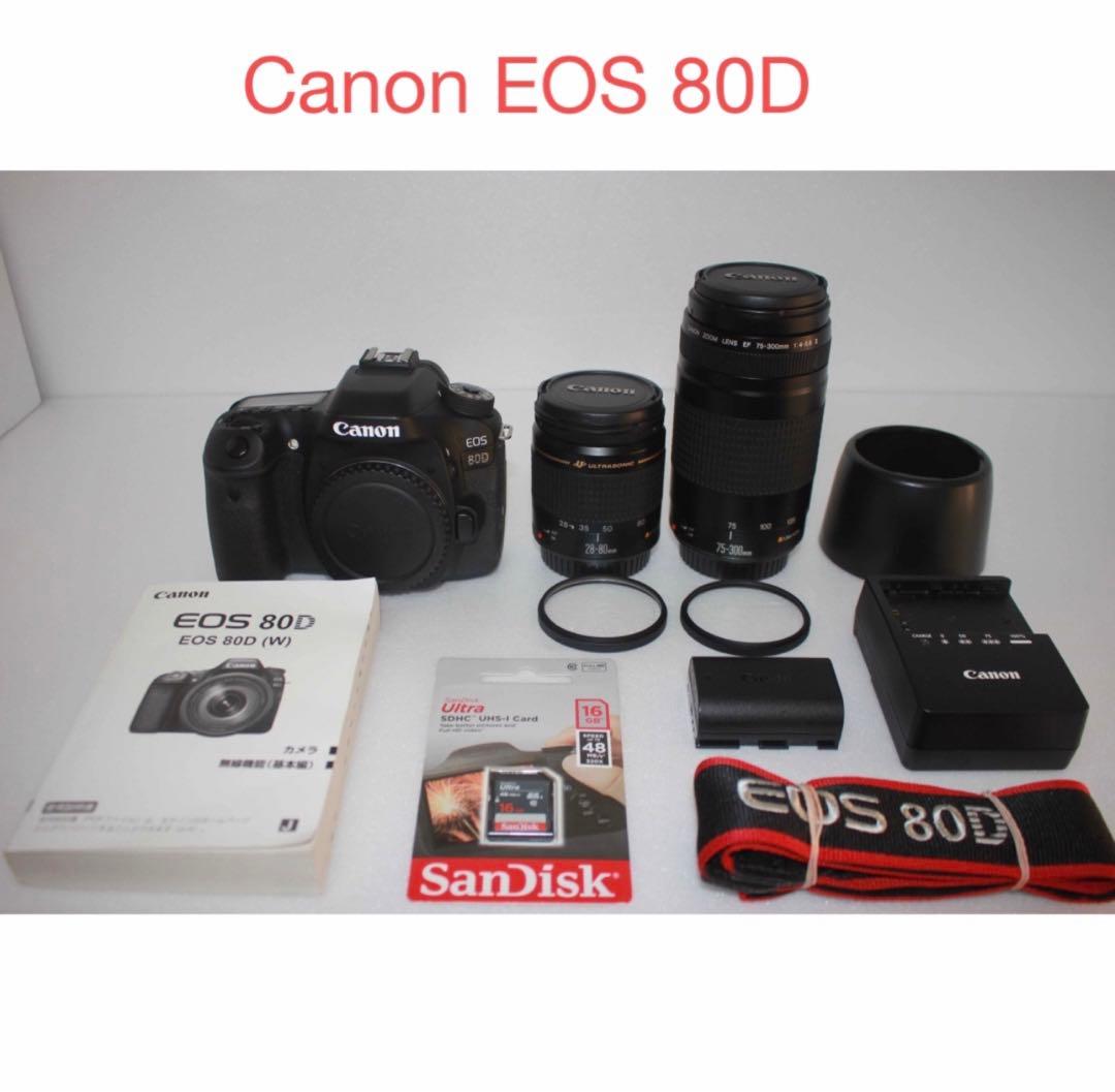 フード付き☆キャノン Canon EOS 80D標準&望遠ダブルレンズセット