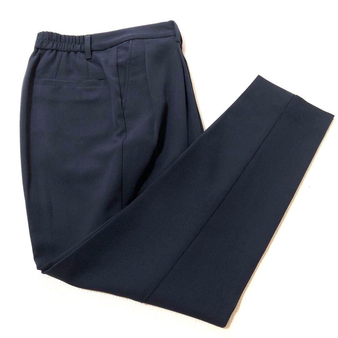 美品 PLST プラステ パンツスーツ 上下セットネイビー ノーカラー