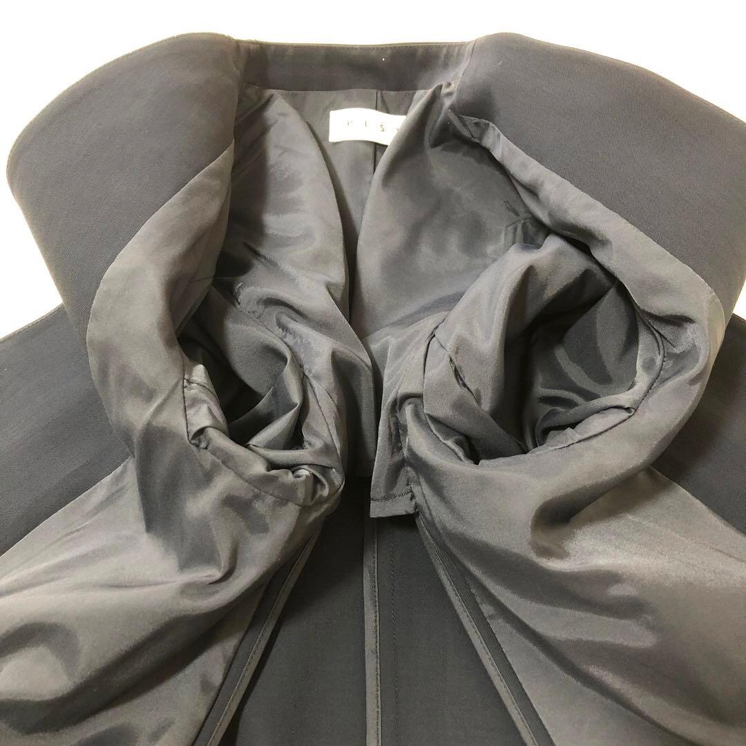 美品 PLST プラステ パンツスーツ 上下セットネイビー ノーカラー