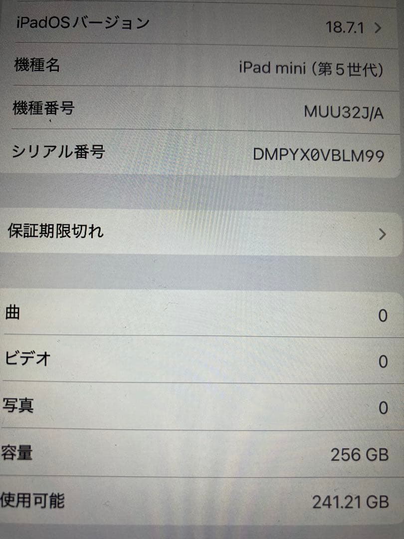 iPad mini5 256GB MUU32J/A A2133 ジャンク
