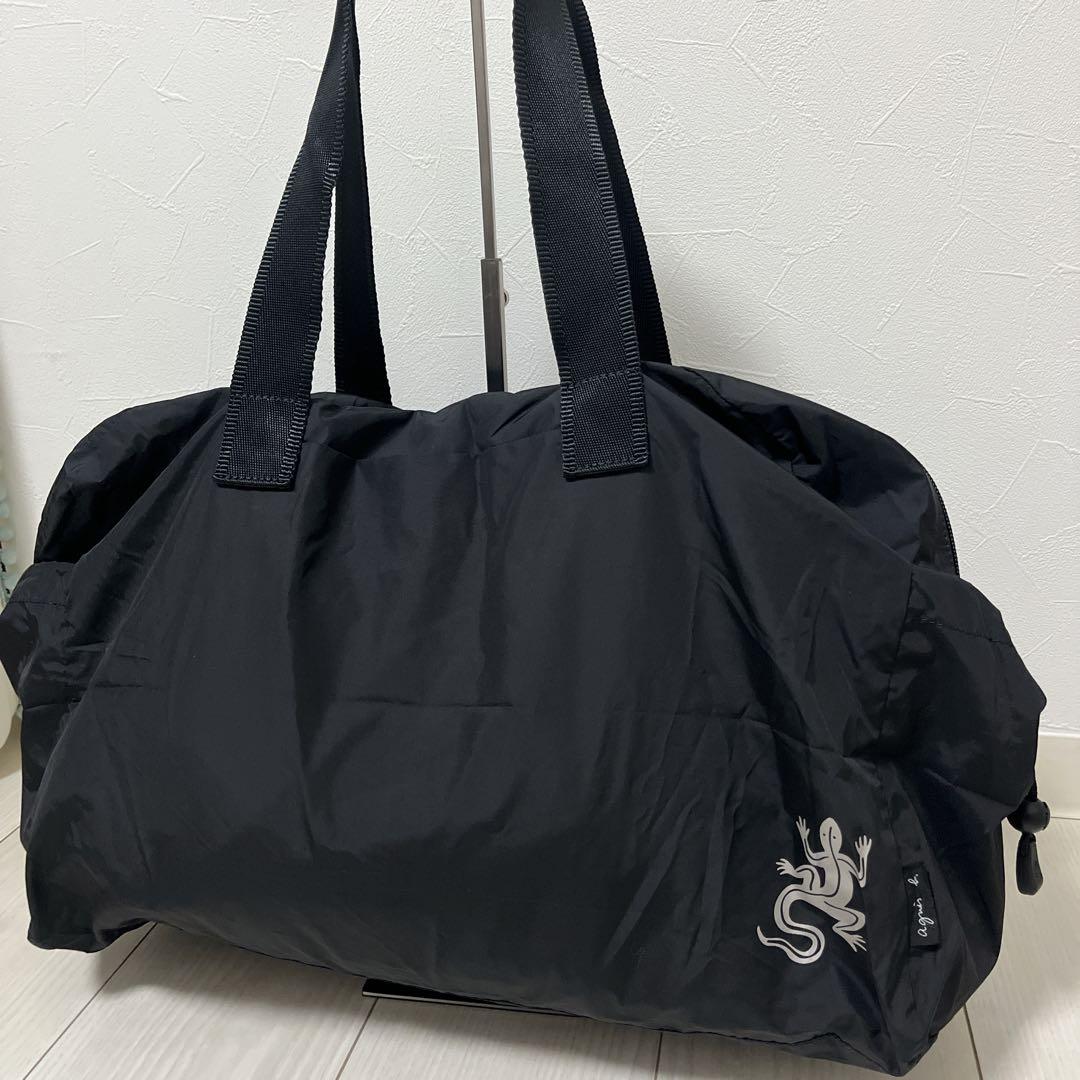 美品アニエスベー ボヤージュ　折りたたみ収納BIGボストンバッグ ブラック