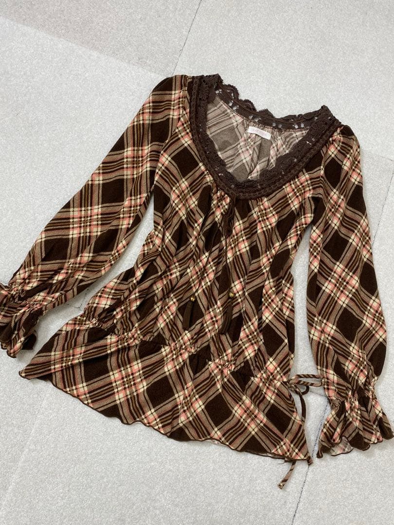 9546. LIZLISA チェック スウェードリボン ミニワンピース