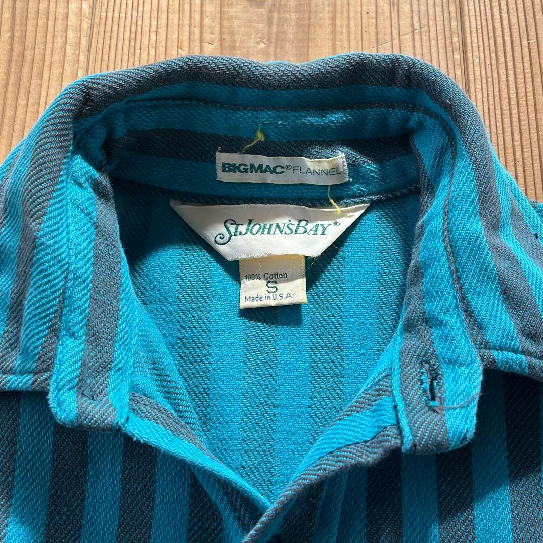 80s BIGMAC St. John's Bayストライプ ネルシャツ 青黒