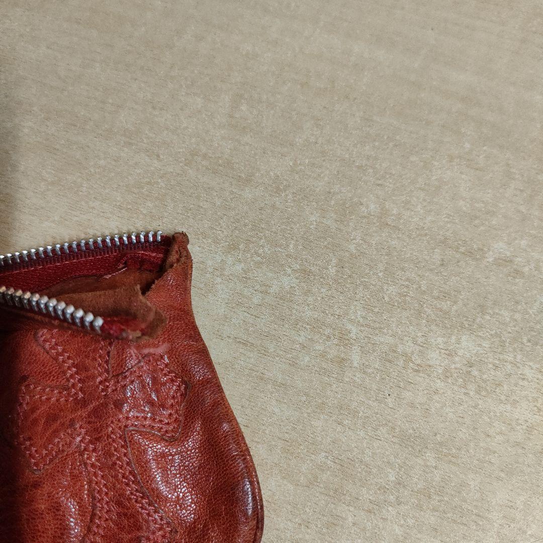 クロムハーツ チェンジパース レザー 赤茶 ジッパー無し 破れあり