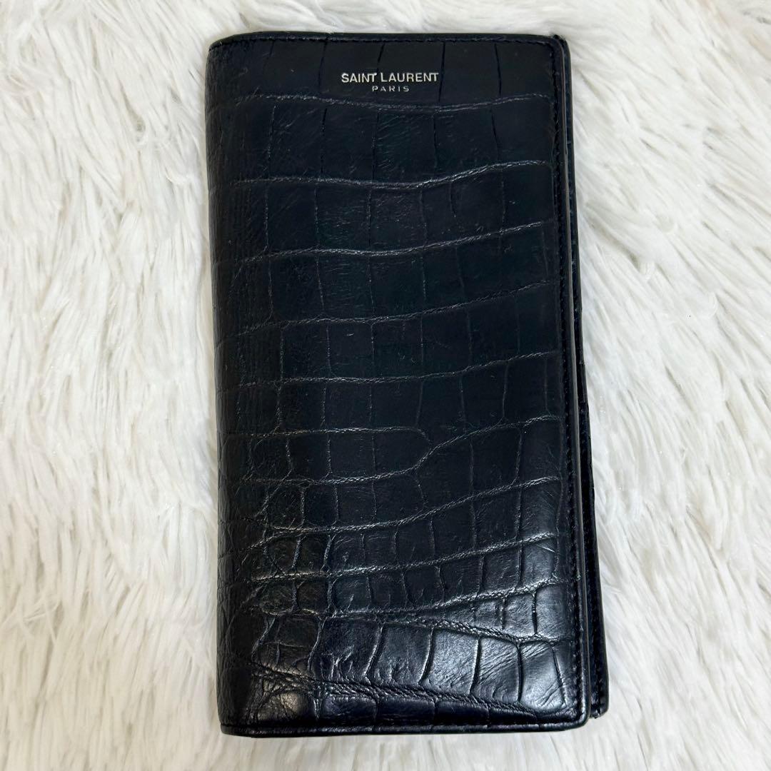 美品✨️SAINT LAURENTサンローラン クロコ型押し 長財布 ブラック