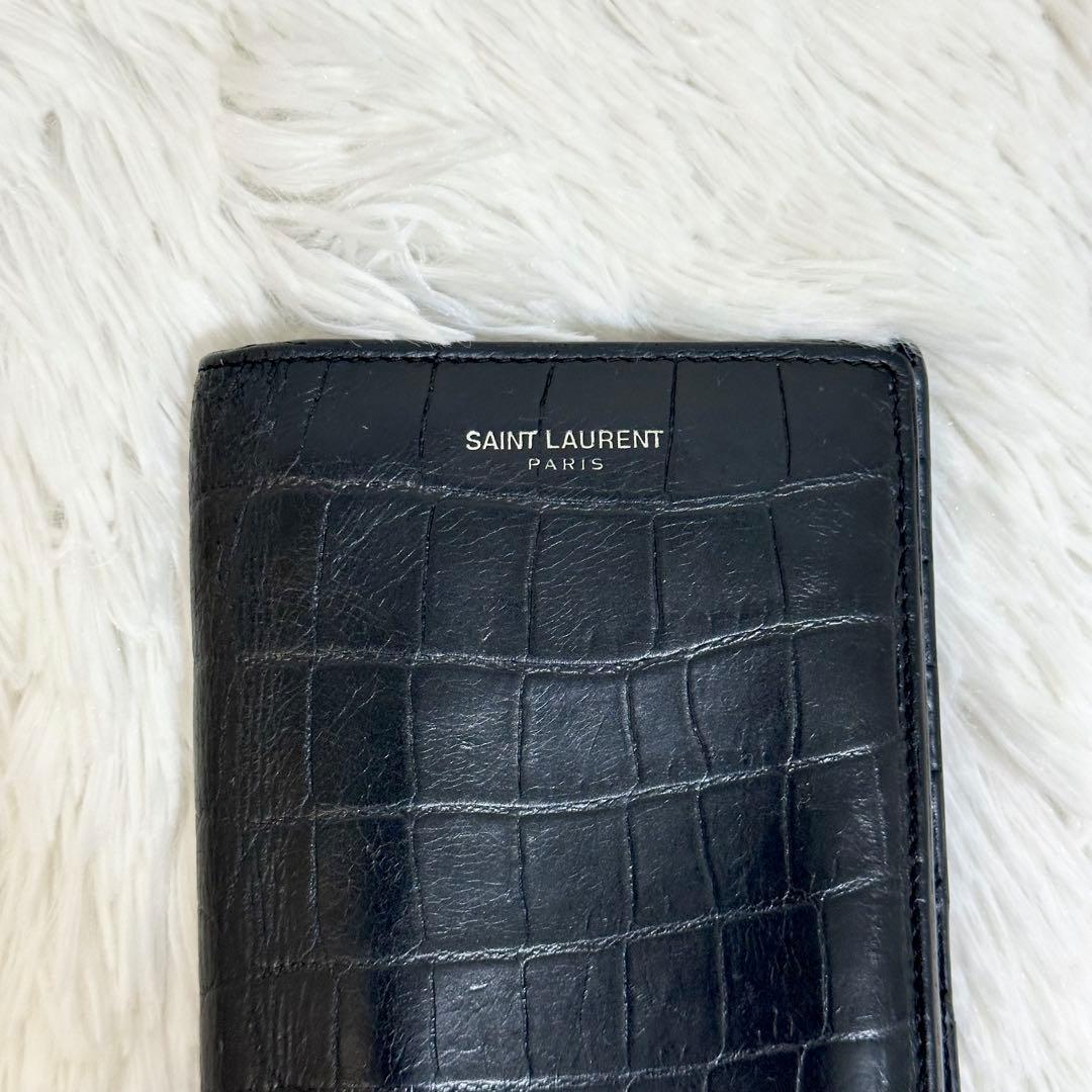 美品✨️SAINT LAURENTサンローラン クロコ型押し 長財布 ブラック