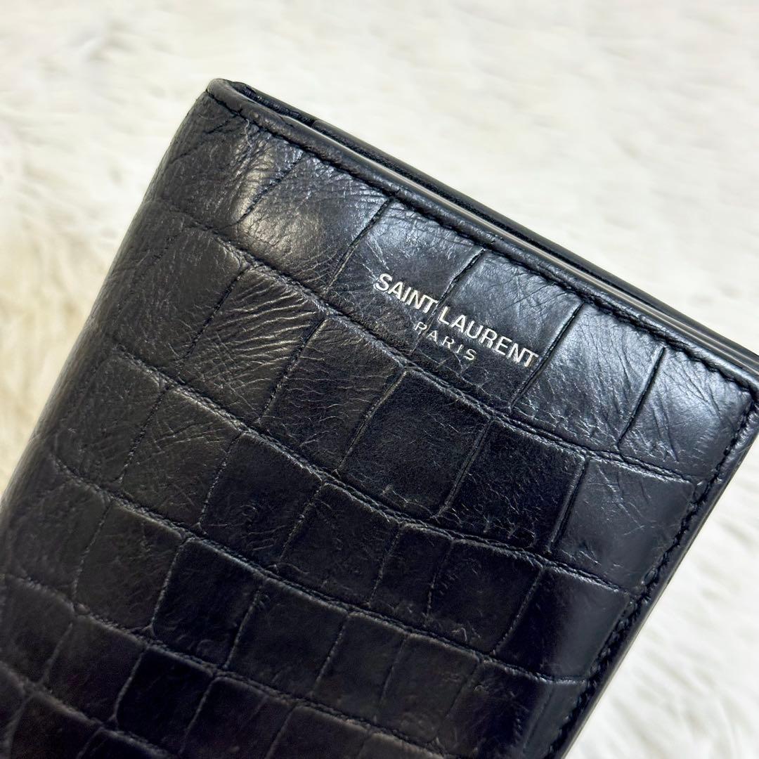 美品✨️SAINT LAURENTサンローラン クロコ型押し 長財布 ブラック