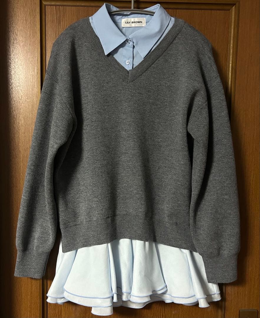 お値下げ‼️LILY BROWN シャツドッキングフリルミニワンピース