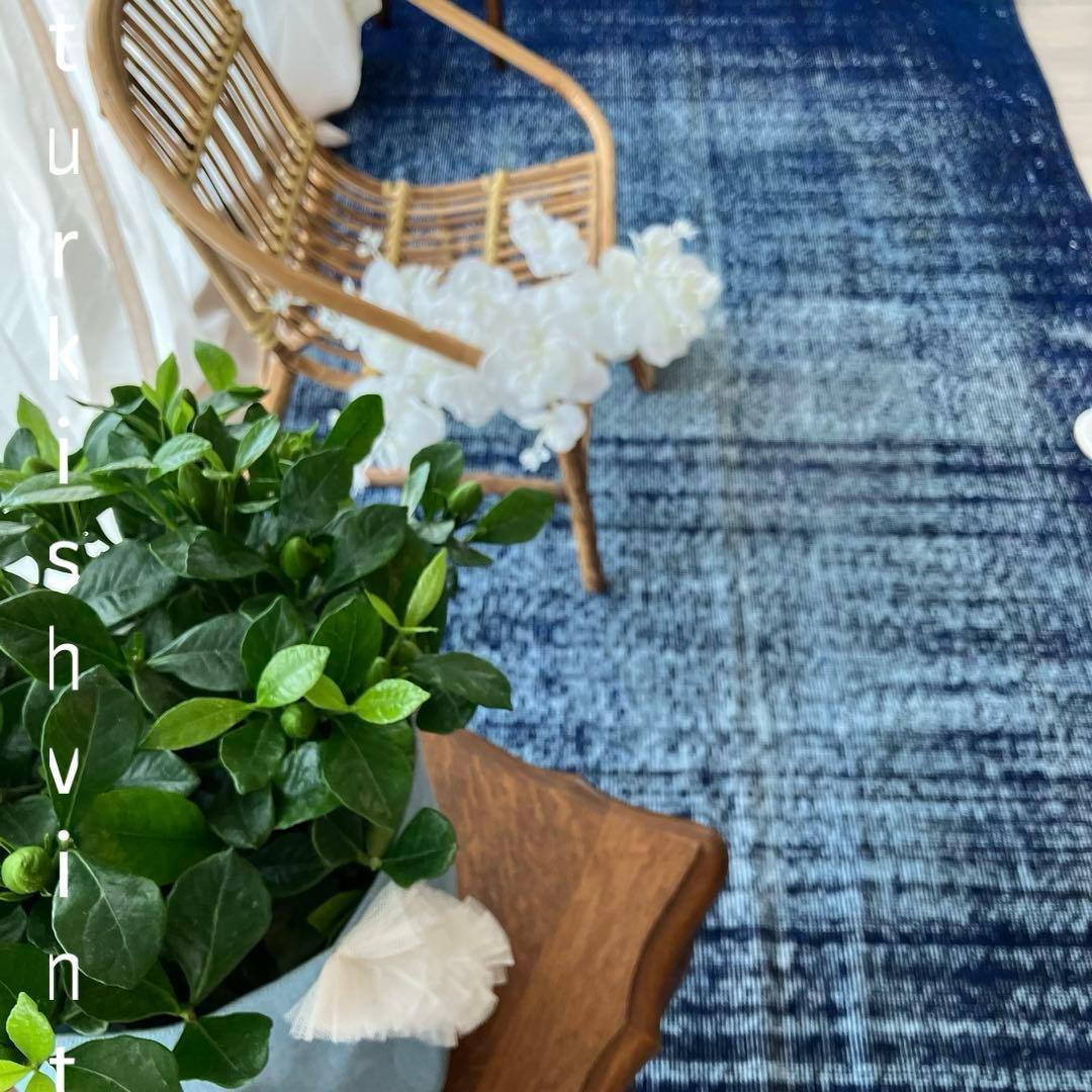 オーバーダイ109×205 デニム　グラデーションブルー　トルコヴィンテージラグ