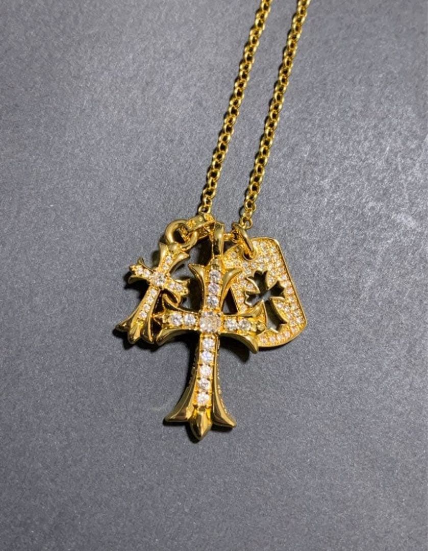 22k ベビーファット　ドッグタグ　ダブルクロス　3点　ネックレス　50㎝