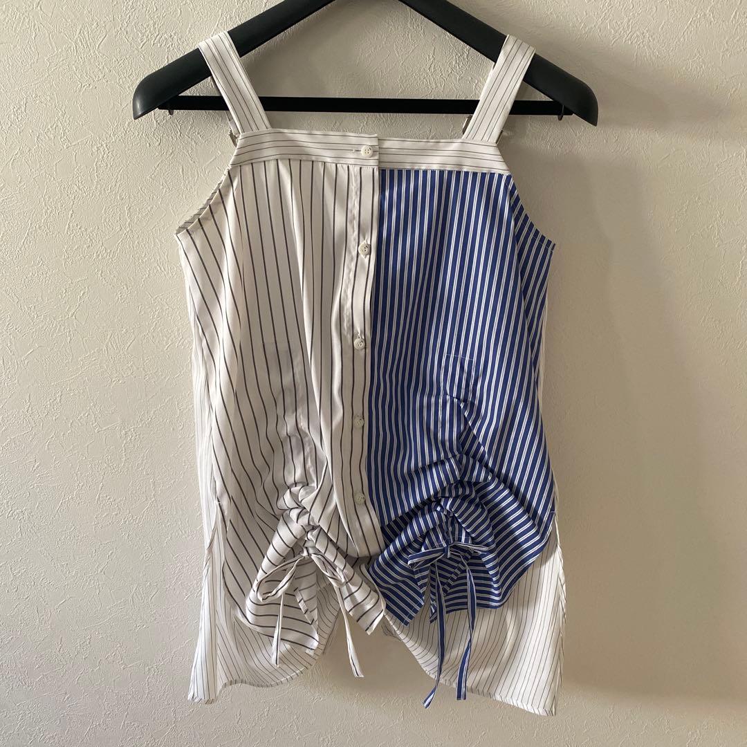 アンスリード　ヘムギャザーシャツキャミソール ホワイト×ブルー サイズ：F