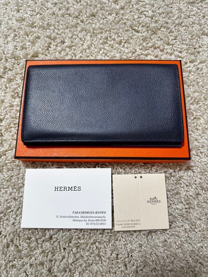HERMES ネイビー レザー 長財布