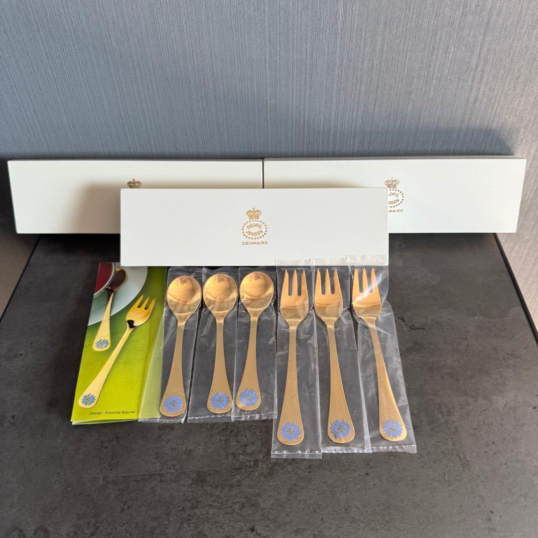 ジョージ ジェンセン アニュアルフォーク 1980年製 純金張り 銀製カトラリー