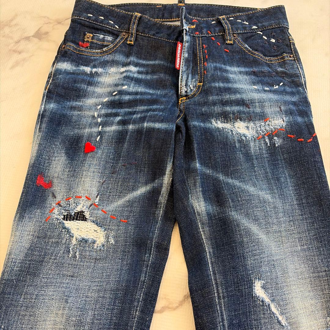 売約済　ディースク　ダメージ加工 スキニーデニム ダークブルー