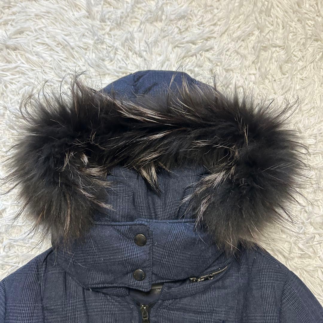 【希少】タトラス ウール カシミヤ チェック柄 リアルファー ダウンコート