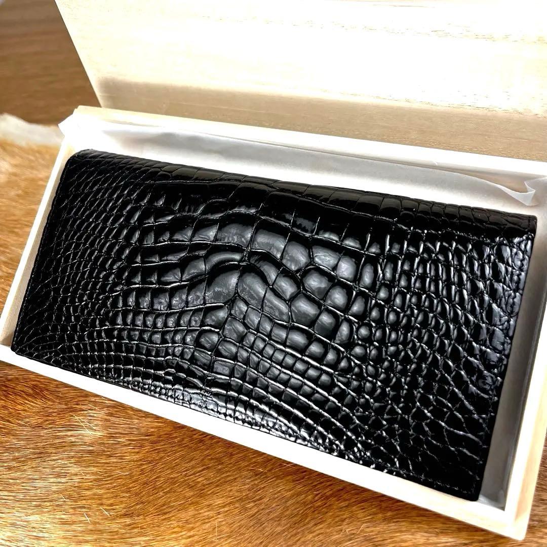 新品 JRA 定28万 最高峰 クロコダイル 極艶 無双 長財布 お札入 桐箱付