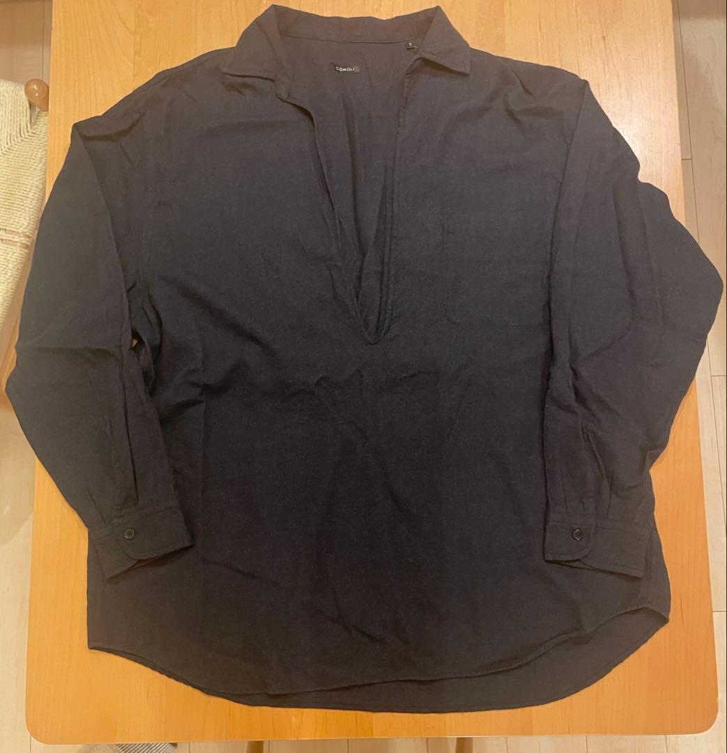 COMOLI22AW ウールビエラ スキッパーシャツ サイズ3 チャコール