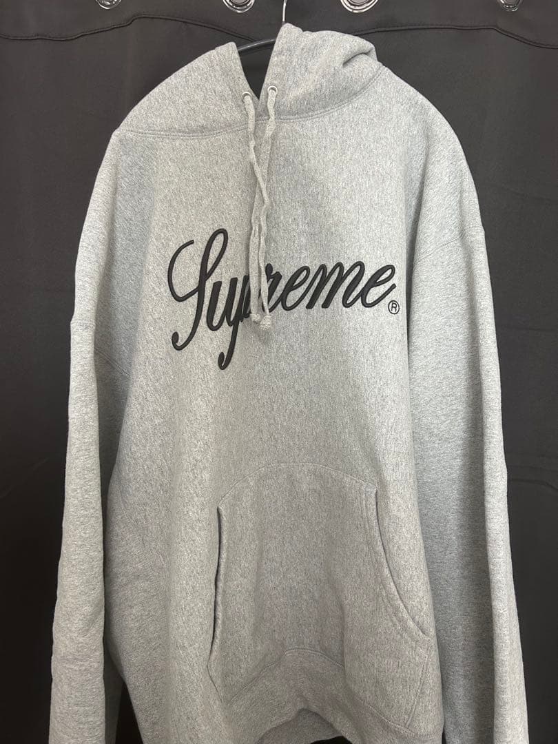 Supreme Raised Script フーディー レザーグレー XL
