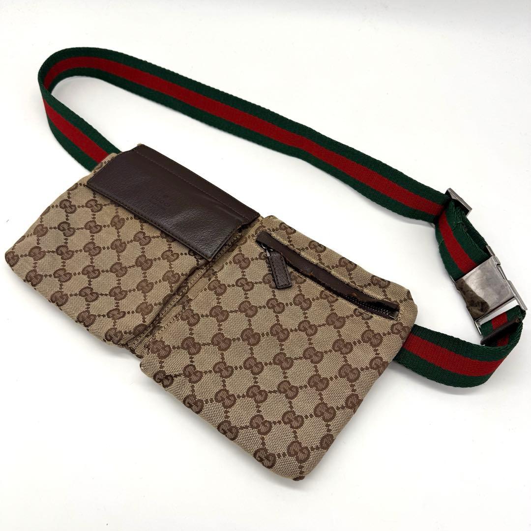 GUCCI ボディバッグ ウエストポーチ GG キャンバス ブラウン