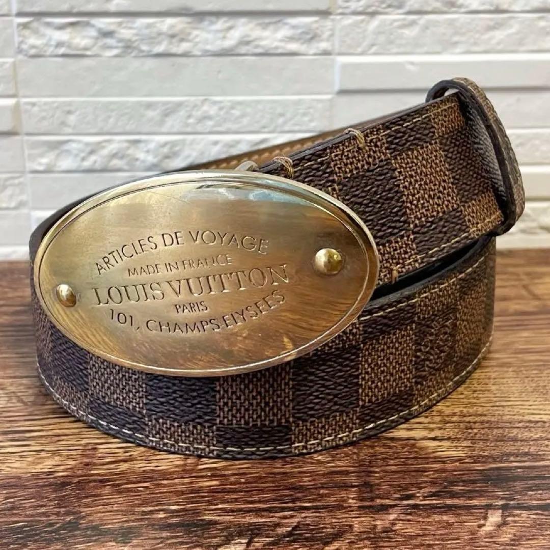 ルイヴィトン ダミエ レザー ゴールド金具 バックル ベルト ブラウン 茶色
