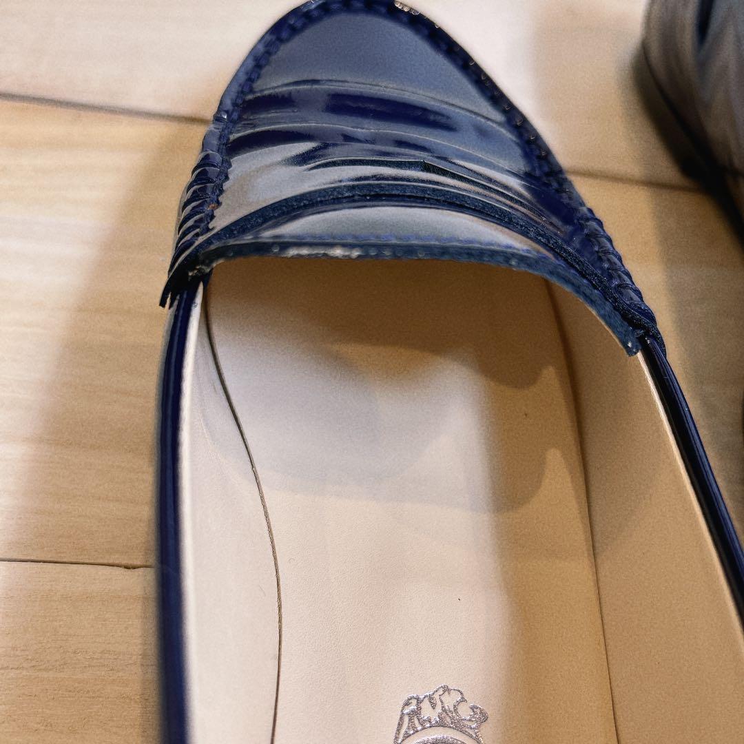 TOD’S トッズ ローファー パテント ロゴ刻印　24cm ネイビー