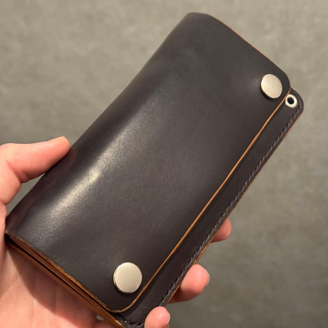 トラッカーウォレット　国産ヌメ革　3層　総手縫い　茶芯　真鍮金具