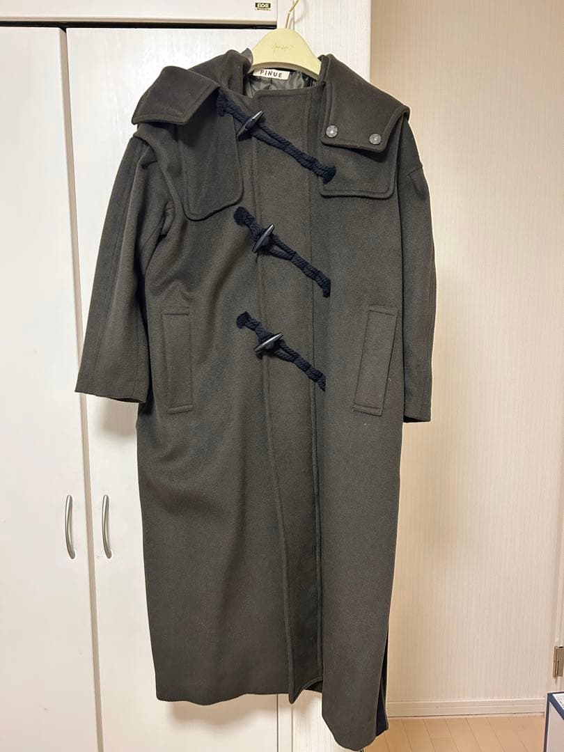 ダークブラウン ダッフルコート フード付き