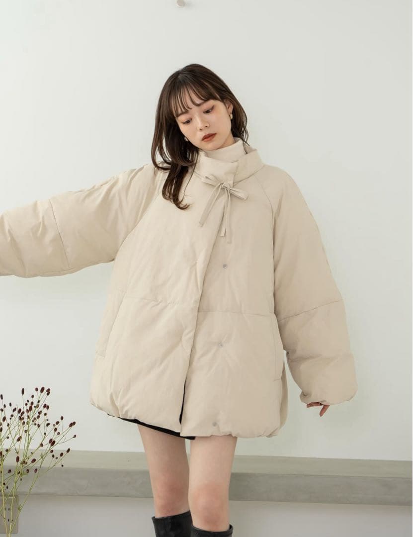 hinari ベージュ 中綿ダウンジャケット