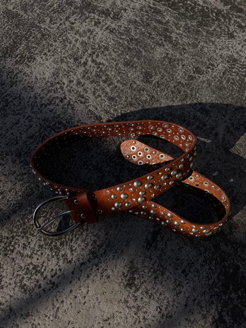 小物 leathr studs belt archive brown